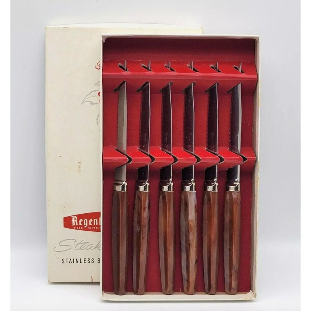VTG Regent Sheffield Cutlery Steak Knife Set 6 Stainless Blades Forever Sharp